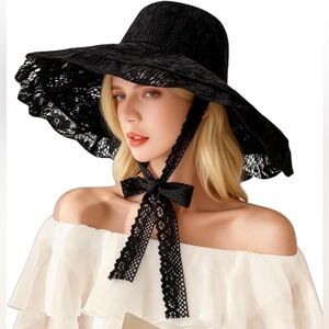 NEW Elegant Black Lace Sun Hat - Kentucky Derby